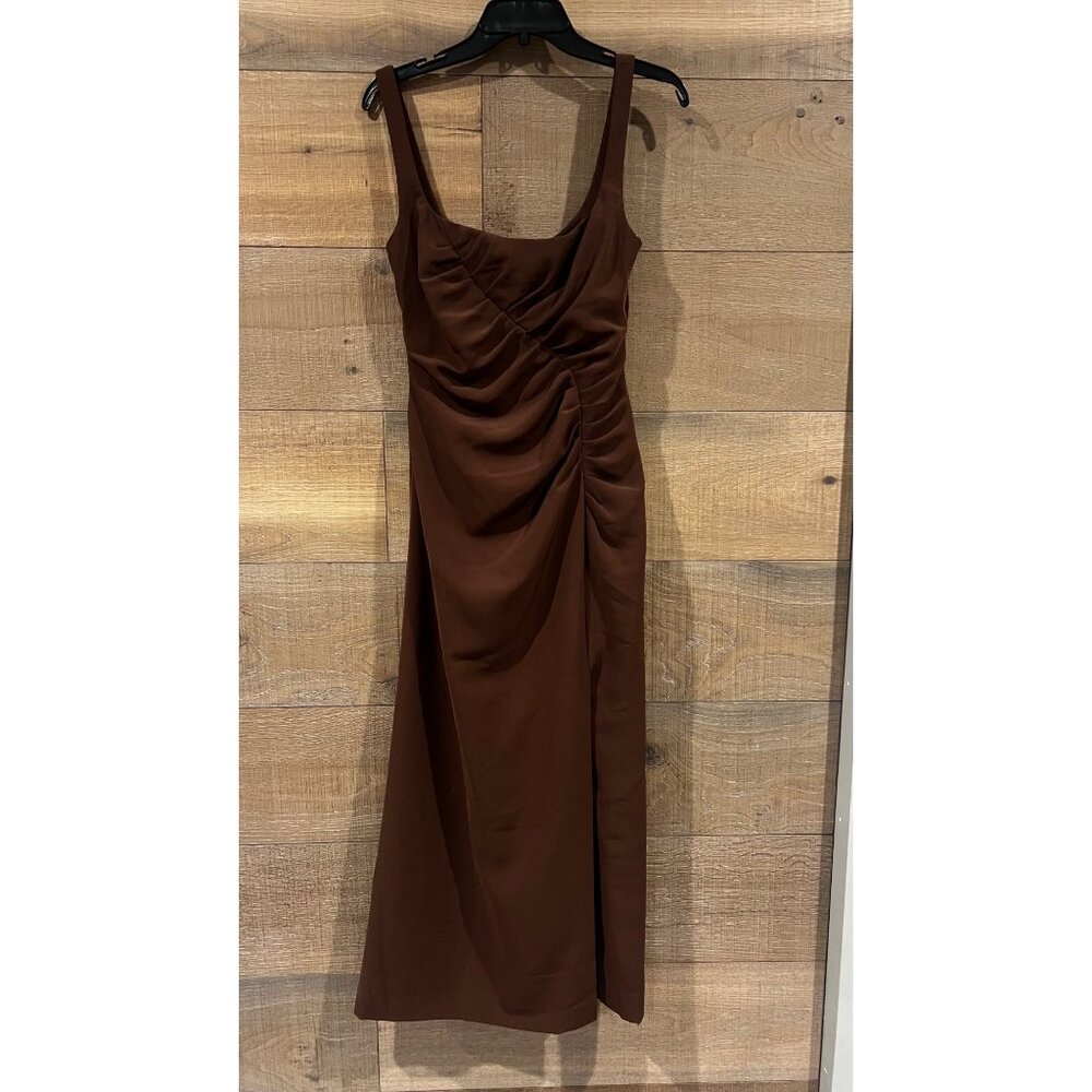 LELA ROSE RUCHED FLUID brown CREPE TANK DRESS size 6 - Picture 3 of 10